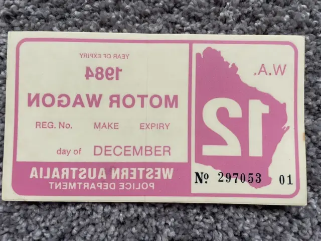 Original & Vintage ~ WA Rego Label ~ Unused ~ December 1984 ~ Motor Wagon