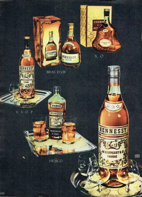 publicité Advertising  0123 1954  cognac Hennessy  VSOP Bras d'Or X.O Henco