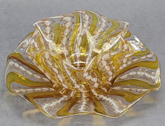 Salviati Venetian Murano Zanfirico Latticino Yellow Aventurine Bowl & Plate