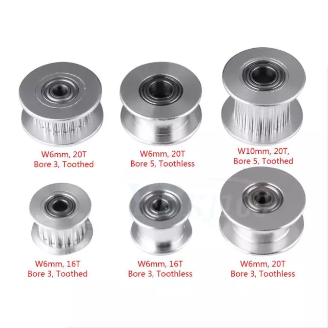 5pc Timing Pulley GT2 Idler 16/20T gear Bearing Reprap 6/10mm Belt 3/5mm Bore 3D