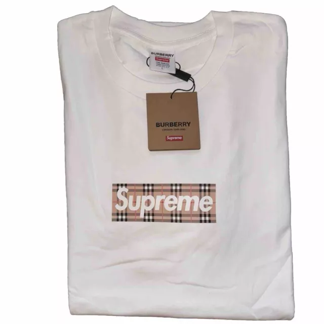 Supreme Burberry Box Logo Tee White Large