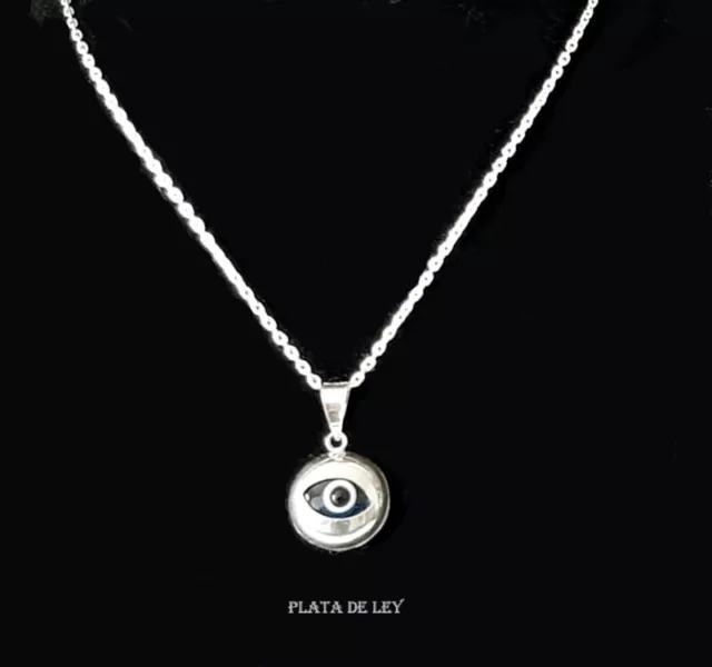 COLGANTE OJO TURCO PLATA de LEY 10 mm con CADENA PLATA de LEY 40 cm y Estuche