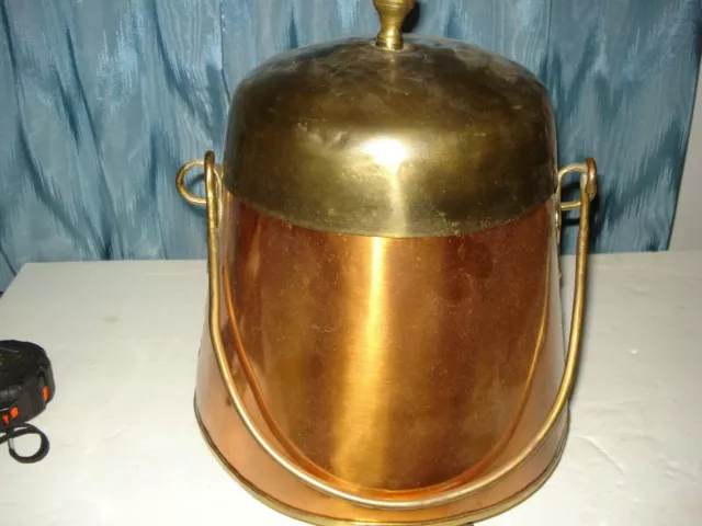 Vintage Large Footed Copper Pot - Kettle With Lid And Brass Handle Hand Made