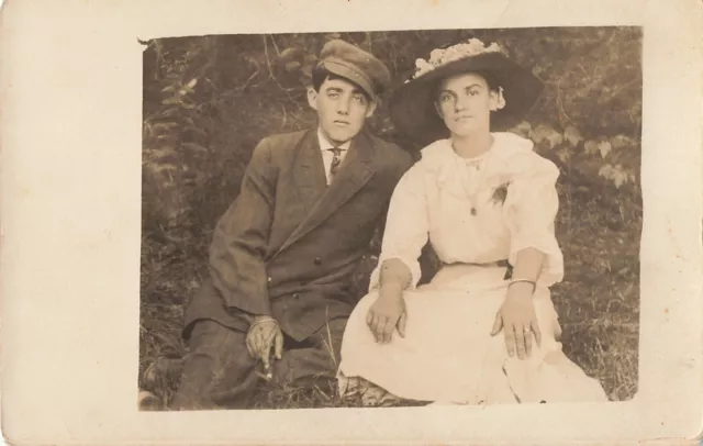 RPPC Postcard Young Married Couple Outdoor Period Fashion AZO 1910s  *Ab1a