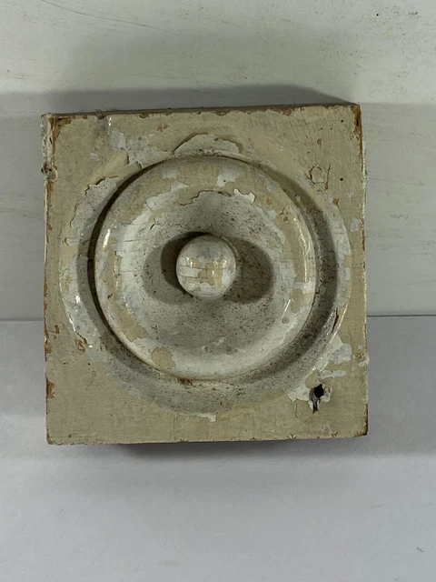 Vintage Door Corner Molding Rosette Bullseye Wood 4 1/8" x 4 1/4" Antique