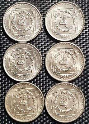 NEPAL AD1974  25 Paisa BIRENDRA CORONATION Coin Ø19mm, 6Pcs(+FREE1 coin)#11901