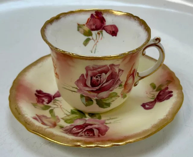 Antique Blush, Gilt and Floral Decorated Porcelain Cup and Saucer