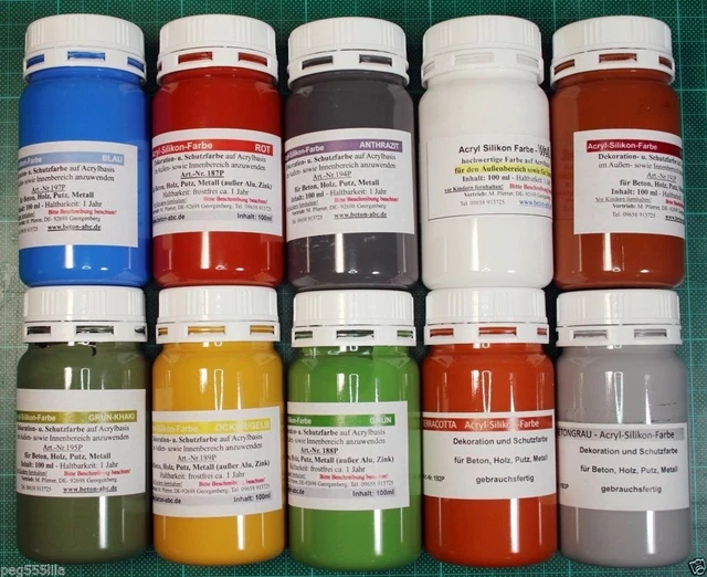 Campioni 100ml silicone acrilico colori per calcestruzzo intonaco gesso/anche per zona umida