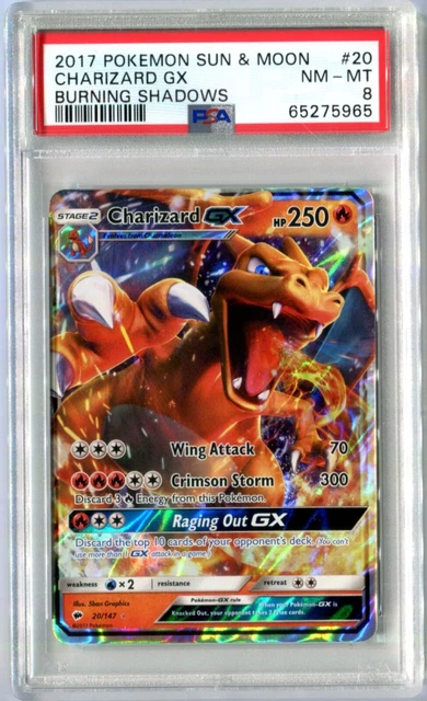 PSA 8 Charizard GX #20 Sun & Moon Burning Shadows Pokemon Card 2017