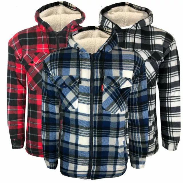 Mens Lumberjack Insulated Fleece Lined Flannel Padded Jacket Hooded SHERPA 3XL