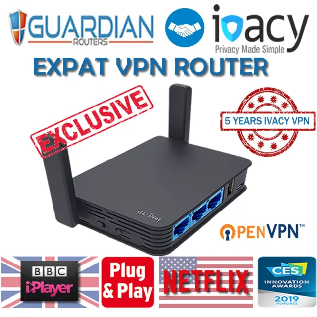 EXPAT VPN  Router with 4 Years IVACY VPN Installed plug' play