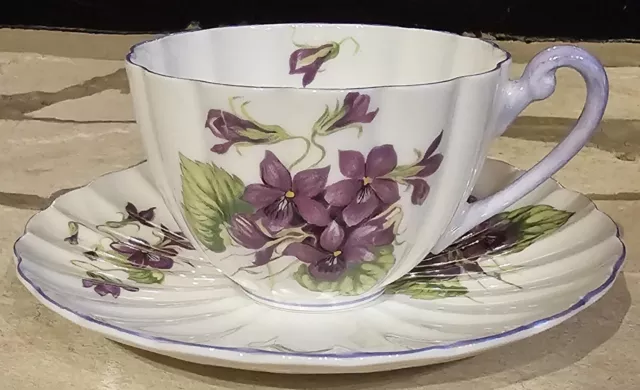 Vintage Shelley #13821 Bone China Violets Tea Cup & Saucer Set Made in England