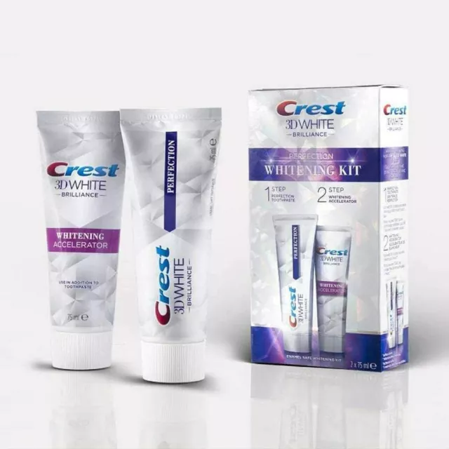 2 X 75ml Crest 3D White Brilliance Perfection 2 Step Rare Toothpaste Kit