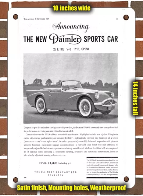 METAL SIGN - 1960 Daimler Sp250 V8 Sports Car - 10x14 Inches