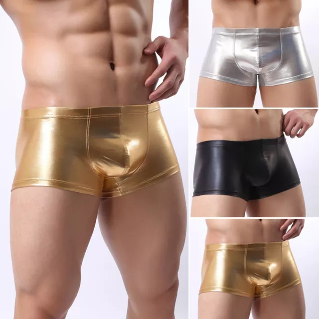 Sexy Mens Shiny Leather Underwear Bodycon Shorts Boxer Briefs Pants Lingerie