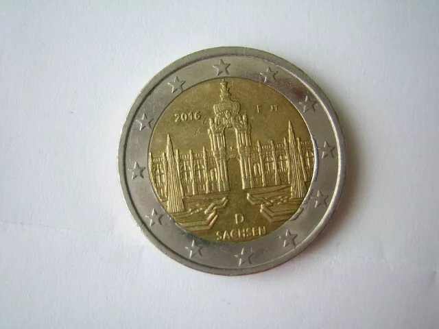 Deutschland 2016 1 Gedenkmünze 2 Euro Sachsen Prägestätte F gut erhalten