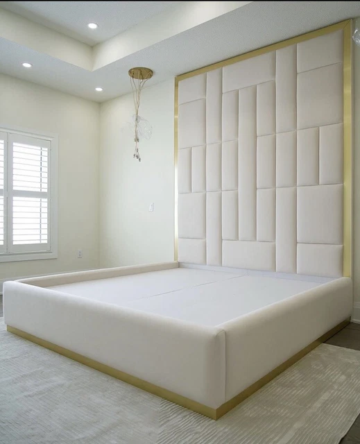 Ivory Bed OLIVIA IVORY LUXURY Bed Frame Velvet Multi Panel With Gold Mirror ...