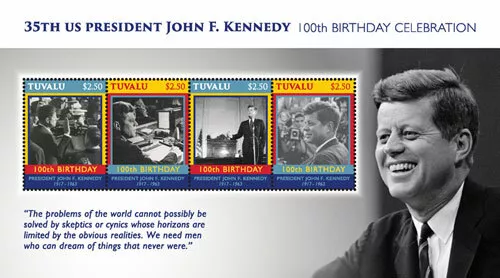 Tuvalu 2017 - President JFK 100th Birthday - Sheet of 4 Stamps - MNH