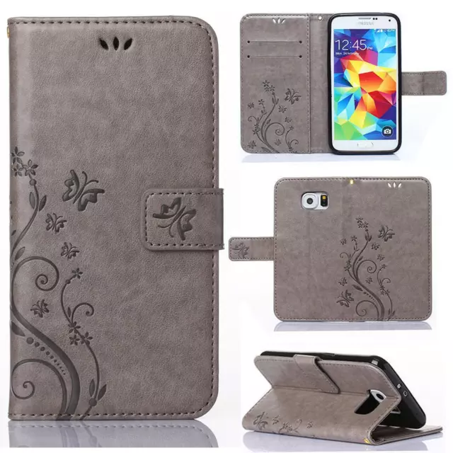 Handy Tasche für Samsung Galaxy Schutz Hülle Blumen Flip Case Wallet Etui Schale