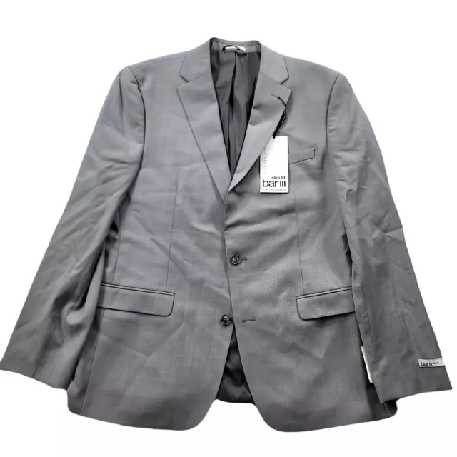 Bar III Slim-Fit Wool Sharkskin Suit Jacket Mens 42R 42 Light Grey $425