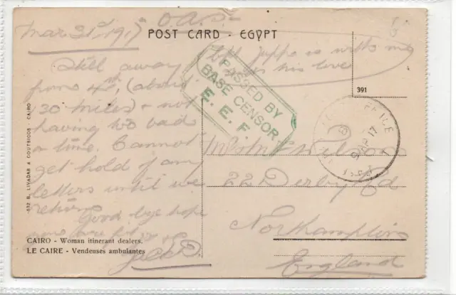GB - EGYPT: 1917 censored picture postcard - BASE ARMY POST OFFICE T pmk (C82363