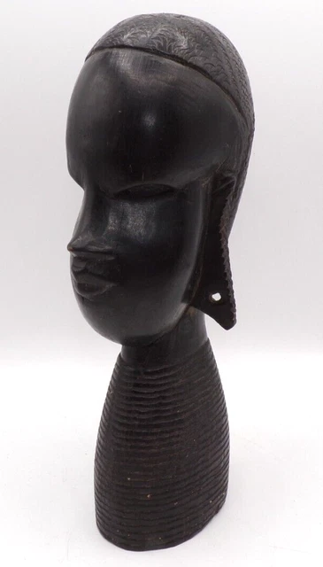 Antique African Tribal Hand Carved Hard Wood Ebony Bust Of A Woman Heavy 9"