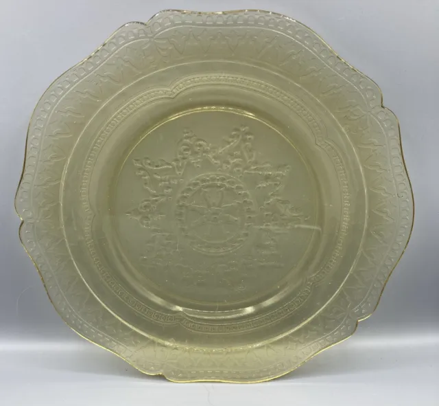 Vintage Federal Glass Patrician Spoke Amber/Yellow 9" Luncheon Plates - Set of 2