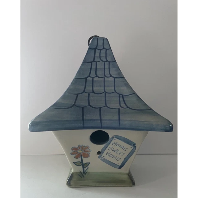 Louisville Stoneware Home Sweet Home Blue Cottage 9.5" Birdhouse