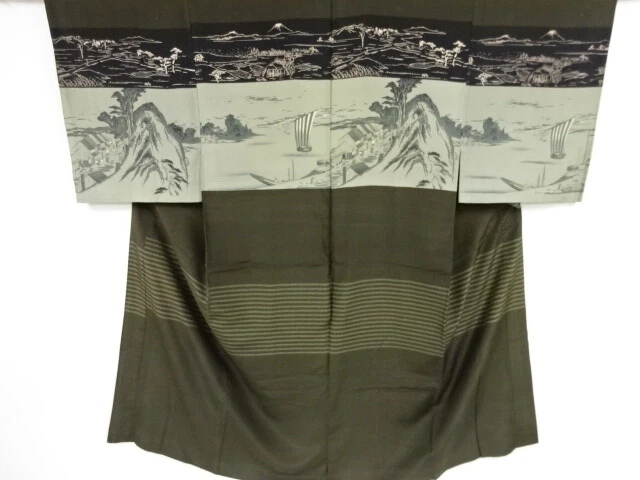 83048# Japanese Kimono / Antique Mens Juban / Scenery