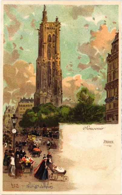 CPA PARIS Souvenir de la Belle Jardiniere Tour St-Jacques LITHO (1244535)