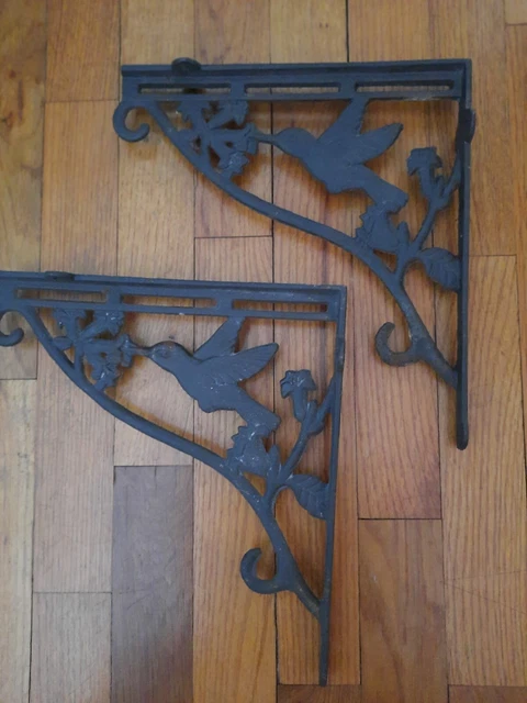 2 Cast Iron Vintage Architectural Brackets Shelf 10.5x10 Humming Bird