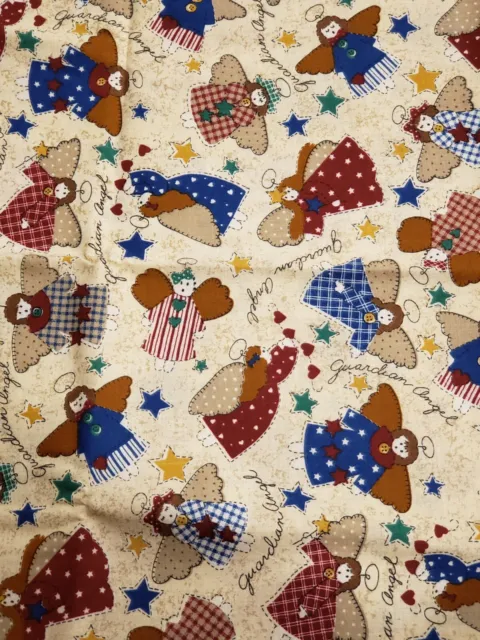 Fabric Traditions Guardian Angel red blue green beige country angels 1 Yard