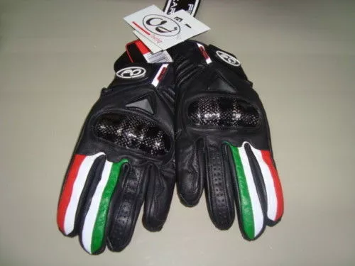 Guanti Gloves In Pelle Moto Oj Fighter Flag Italia Tg Xs