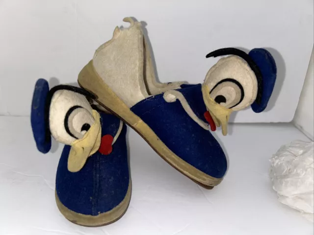 Vintage 1940 DONALD DUCK Figural Child's Slippers Trimfoot Walt Disney Wool USA