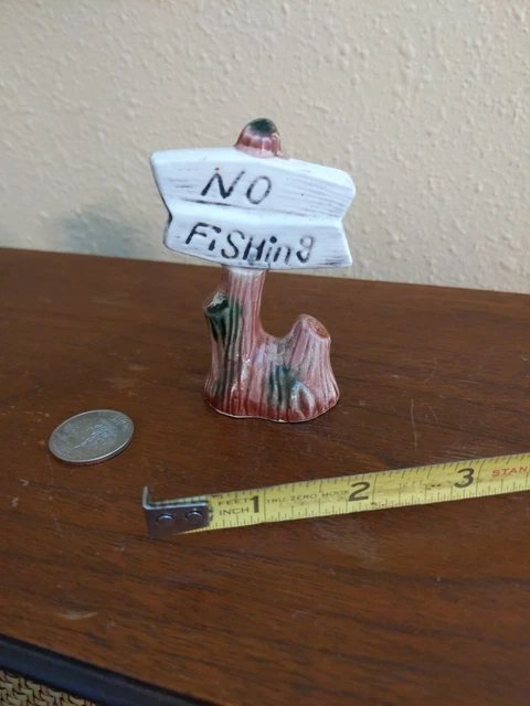 VTG Fish Aquarium Bowl Ceramic Sign NO FISHING Glazed Pottery Ornament  Decor