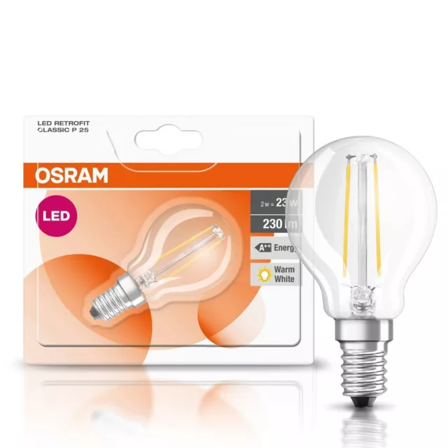 Osram LED Filament Leuchtmittel Tropfen 2W = 25W E14 klar Kugel warmweiß 2700K