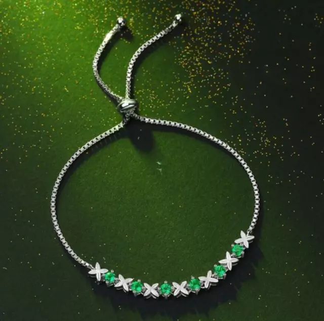 Bracelet en argent sterling 925 avec trèfle à quatre feuilles de jade vert...