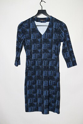 J. McLaughlin Catalina Cloth Dress Pockets 3/4 Sleeve Blue Black size XS