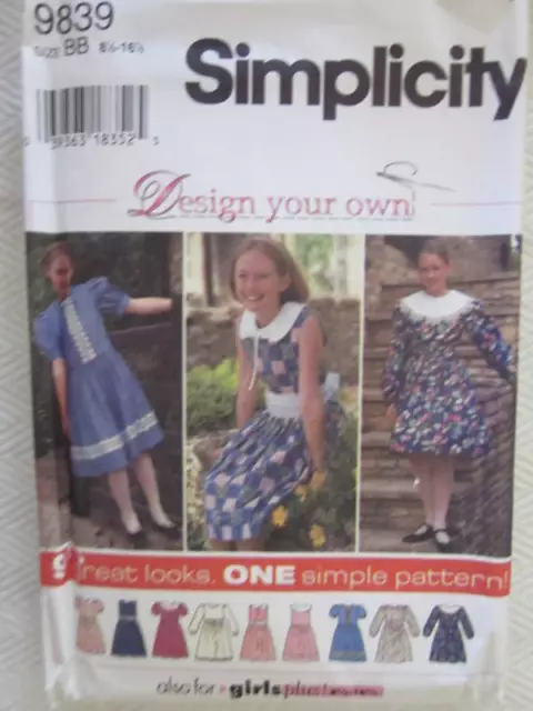 9839 UNCUT Simplicity Sewing Pattern Girls Dress Plus Size 2