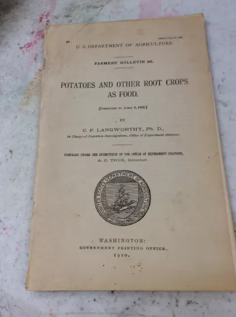 US DEPARTMENT OF AGRICULTURE FARMERS BULLETIN Potatoes And Other Root Crops 1907