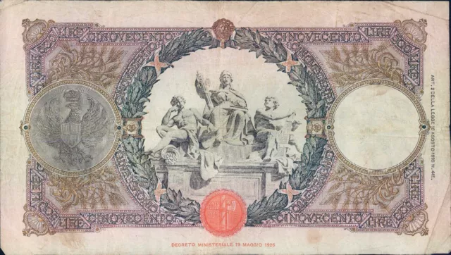 500 Lire 15/07/1941 Regno D' Italia V.e.iii  Capranesi Fascio Banconota 2