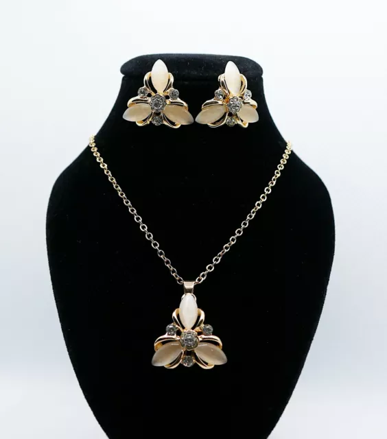 2Tlg. Schmuckset, Kette mit Anhänger-Ohrringe Vergoldet+Strass.