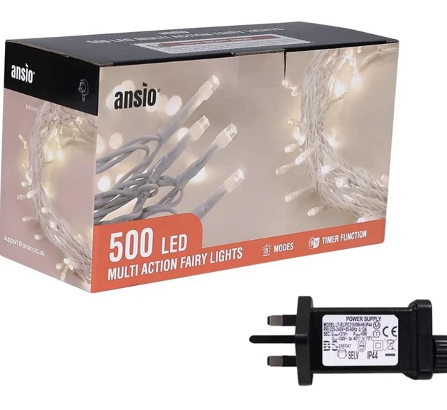 CHRISTMAS LIGHTSWARM WHITE500 LED Multi Action Fairy Lights50m/164ft