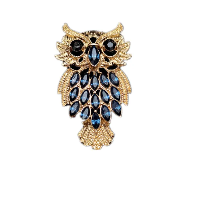 Art Deco Style Vintage Enamel Blue Crystal Owl Brooch Badge Pin Gift