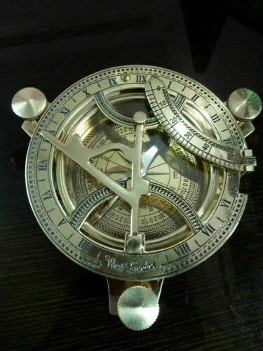 Réplica náutica de latón antiguo de 4 ", reloj de sol, brújula, artículo...