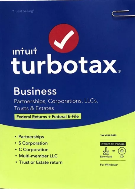 Intuit TurboTax Business 2022 Federal Only + E-File, For Windows Intuit TurboTax Business 2022 Federal Only + E-File, For Windows