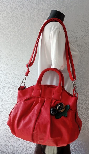 CASA DI BORSE Red Leather Faux Leather Shoulder Crossbody Hand Bag Roses Detail 5.25 PicClick UK