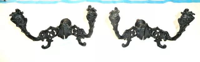 Antique ~ Salvage ~ 2  Cast Iron Double Hooks 8" wide                  #2413