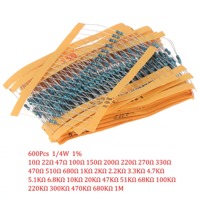 600Pcs 30 Kinds Value Metal Film Resistor pack 1/4W 1% Resistor Assorted KiEL