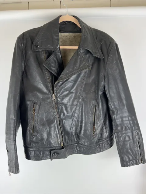 Vintage Leather Motorcycle Jacket Removeable Liner No Brand Needs Cleaned Black